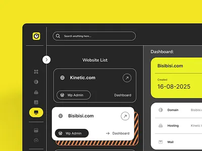 Junojo - Domains. Hosting. Control. (CRM Interface) account bento grid branding casual crm dashboard domain hosting management saas server street style ui ui ux user interface visual identity website y2k yellow youth