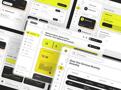 Junojo - Domains. Hosting. Control. (CRM Interface) bento grid business cartoon casual crm dashboard domain graphic design hosting playful saas server streetstyle ui ui design ui ux y2k yellow youth