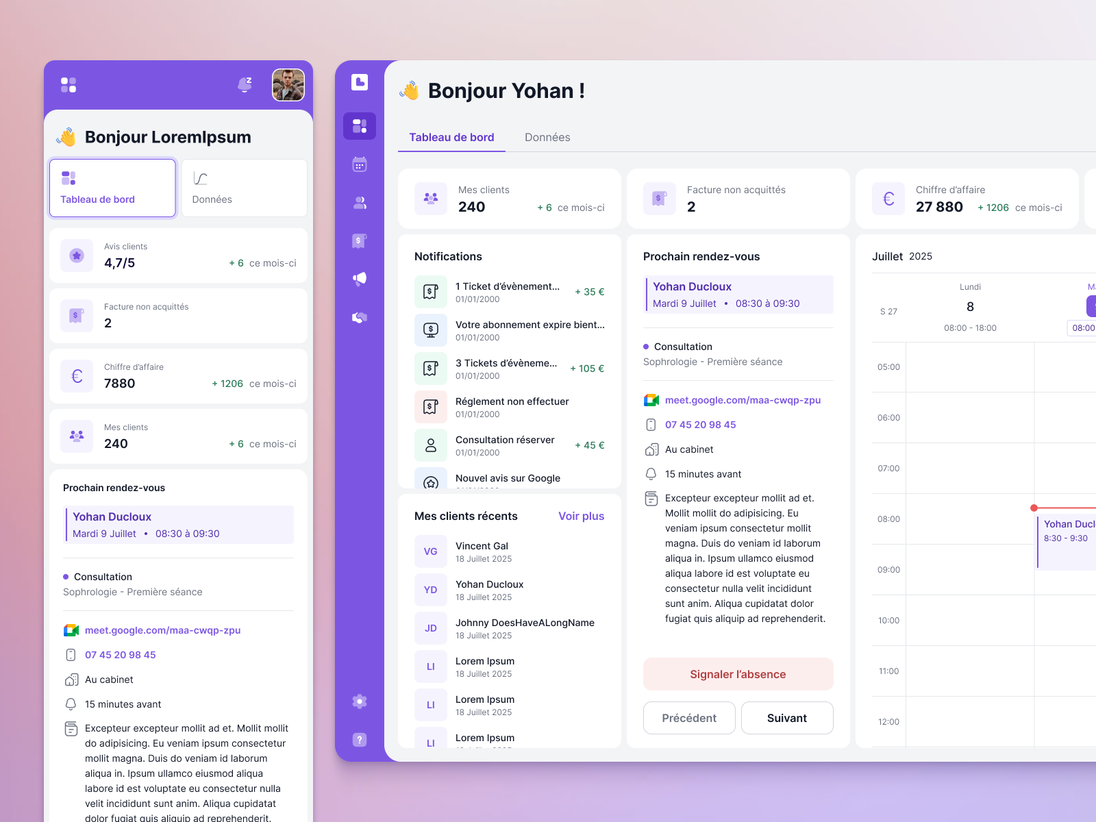Liberlo - Medical practitioner dashboard calendar dashboard mobile ui