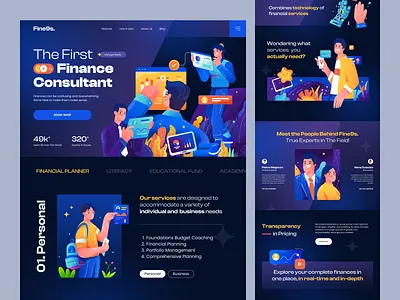 Fine9s - Finance Landing Page banking character consultant finance flat gradient illustration landing page ui vector web design website