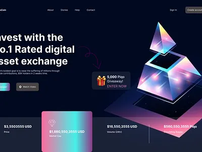 Crypto exchange landing page design illustration interactiion design prototype ui ux