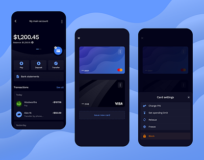 Card Details — Oceania Banking app b2c bank bank card banking banking app blue dark theme finance financial fintech marine money money transfer prototype transaction ui user experience ux withdrawal