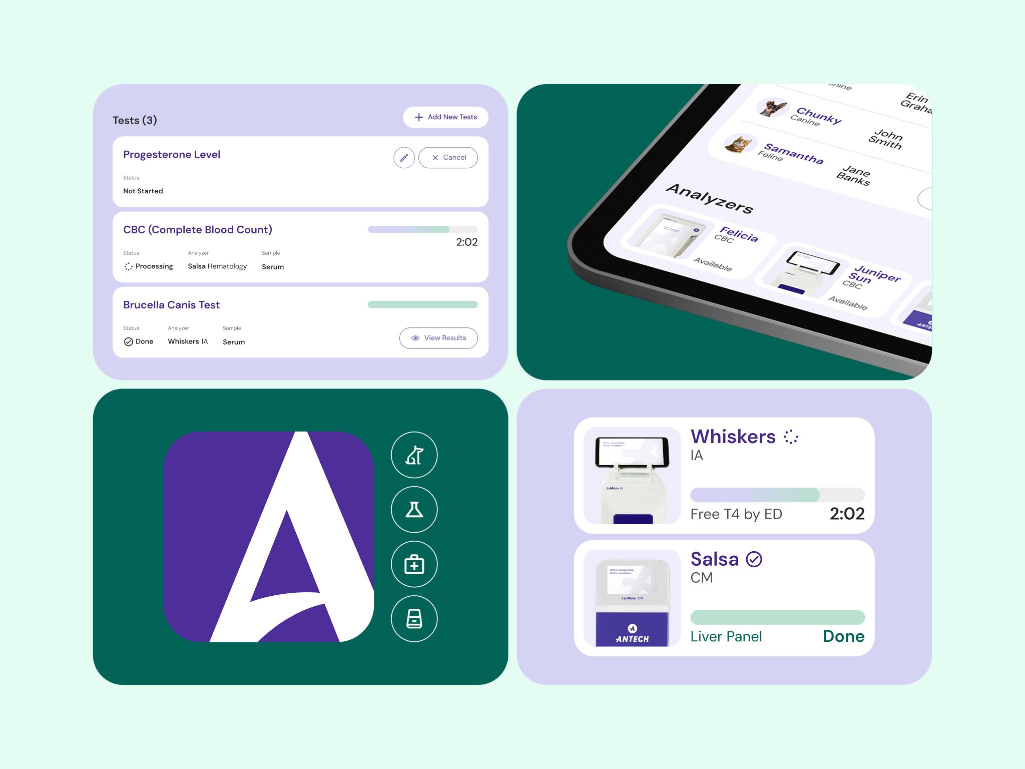 FetchPoint - It's All in the Details animal application branding dashboard design details green medical product product design progress progress bar purple testing design tile design ui ui design ux vet veterinarian visual design