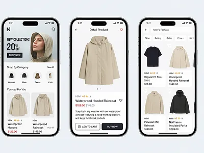 Raincoat | E-Commerce Mobile App | UX-Driven Online Store branding clean ui design designer ecommerce app design mobile app design ui ui ux design user centered design