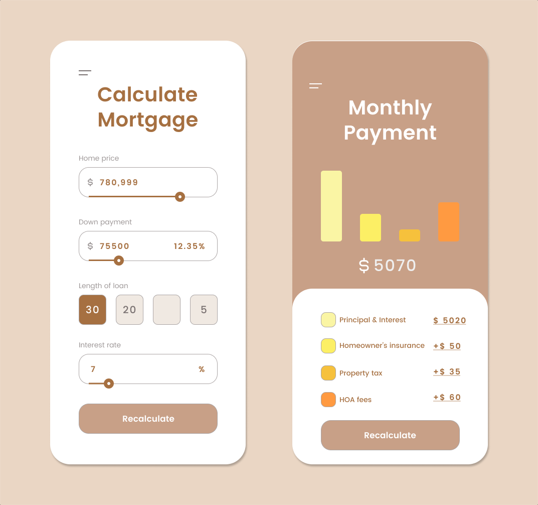 DailyUI Mortgage Calculator App #C4 appdesign bankui calculator dailyui financeapp fintech graphic design illustration loanui minimalui mobileapp mobileui mortgagecalculator realstateapp ui uidesign ux vector
