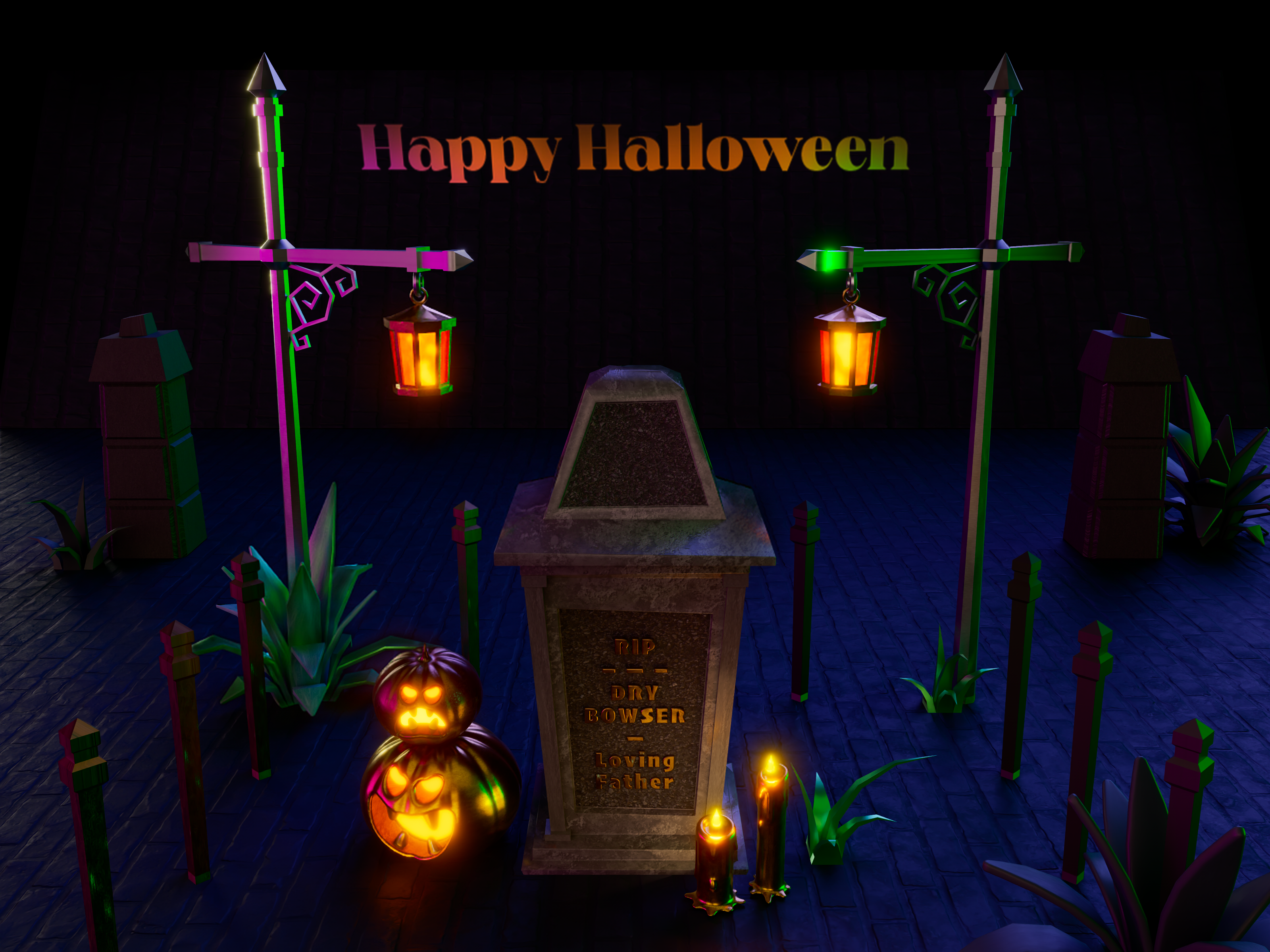 Halloween Scene 3d scene arnold autodesk arnold render autodesk c4d cemetery cinema 4d design progress dribbble graveyard graveyard scene halloween halloween 3d halloween scene halloweenish jack olanterns luigis mansion maxon nintendo pumpkin