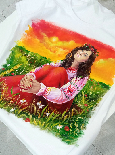 hand painted t-shirt for a beautiful Ukrainian woman art hand painted handmade modern paint painting shirt tee ukraine wear woman