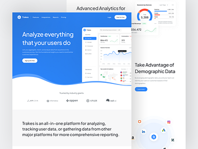 Trakes - Landing Page analytics analytics landing page analytics website charts clean design landing page landing page analytics landingpage saas saas landing page saas landingpage saas website simple statistic ui uiux ux website website analytics