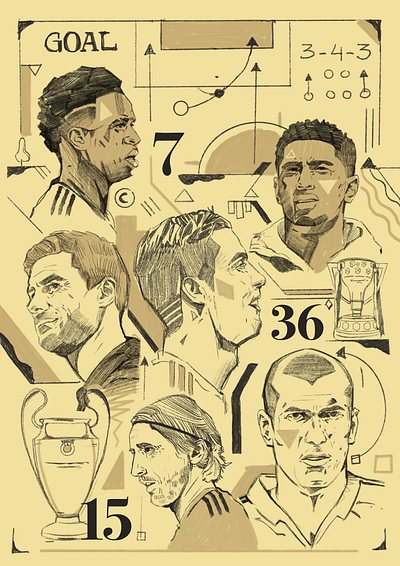 Real Madrid - Royals - Illustrated Poster character football football illustration football poster illustrated illustrated football illustration illustrator la liga people portrait portrait illustration poster poster illustration real madrid real madrid legends soccer spain football