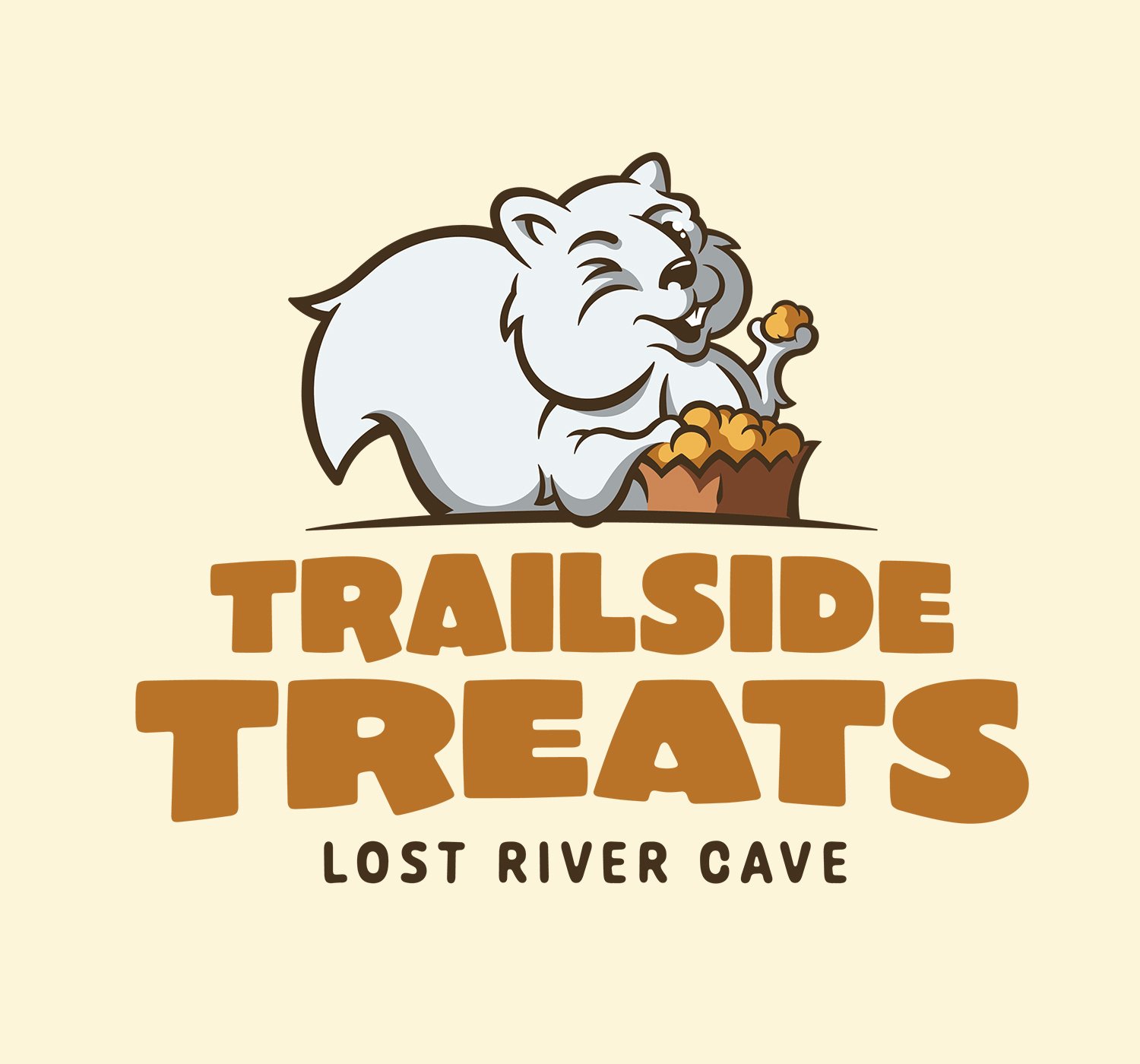 Trailside Treats adobe branding cave design food foodtruck graphic design hiking logo nature park popcorn river snacks squirrel trail treats