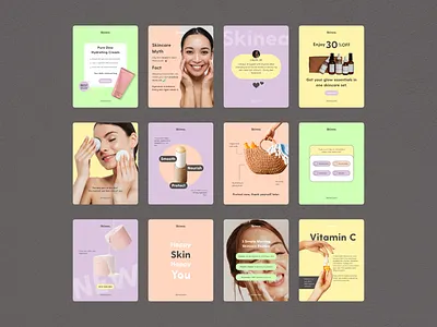 Skinea Skincare Instagram Post Templates beauty branding canva colorful cosmetics graphic design instagram instagram feed instagram post pastel self care skincare skincare brand social media design visual identity