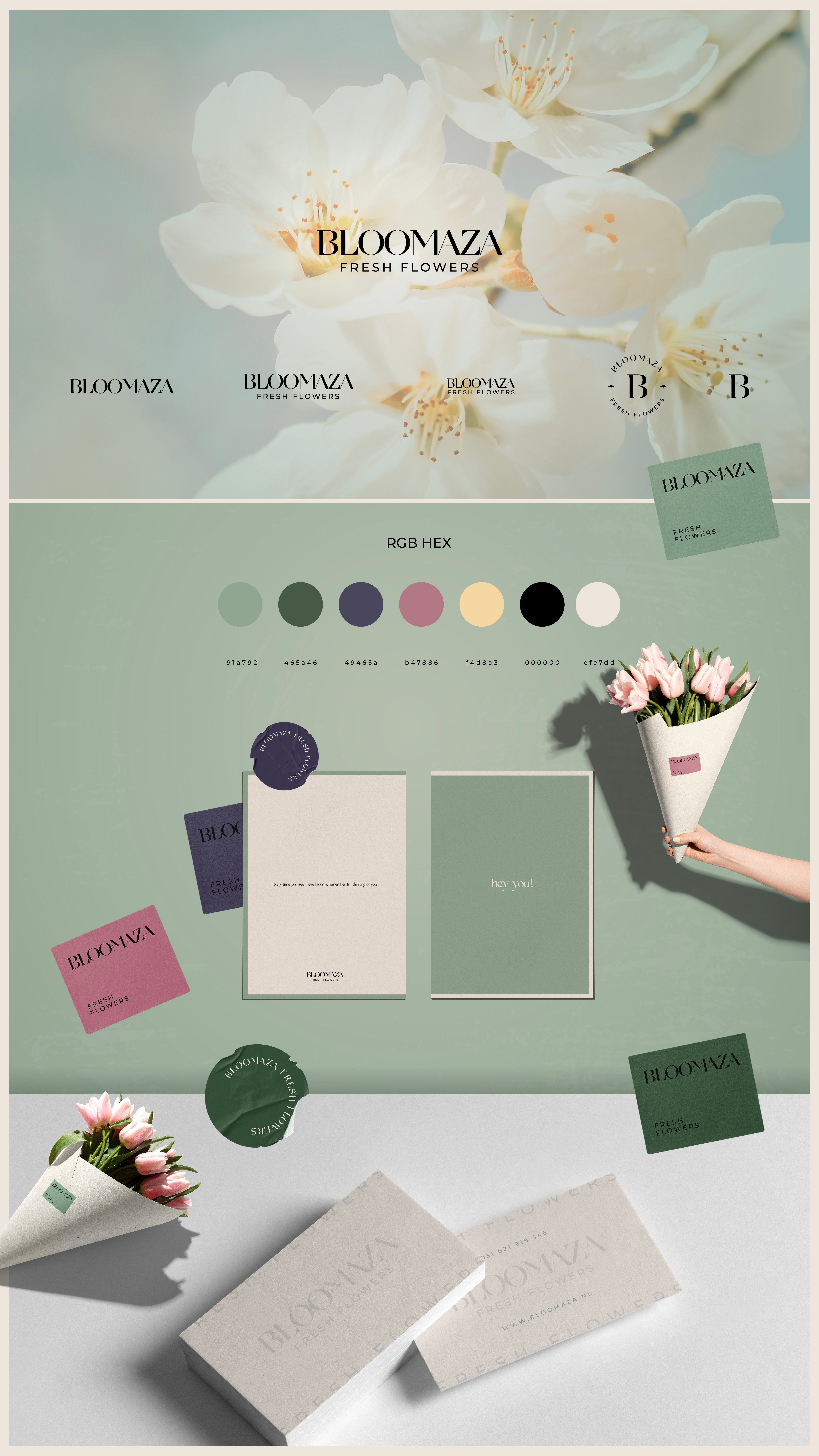 BLOOMAZA FRESH FLOWERS bloomaza branding cute clean minimalist elegant branding flowers branding girls branding hospitality hostal hotel logo design logo system