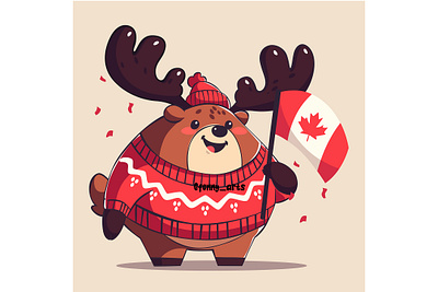 Cartoon Moose Holding a Canada Flag background beaver canada canadian celebration country culture day event flag freedom happy holiday independence leaf moose nation national patriotic wallpaper