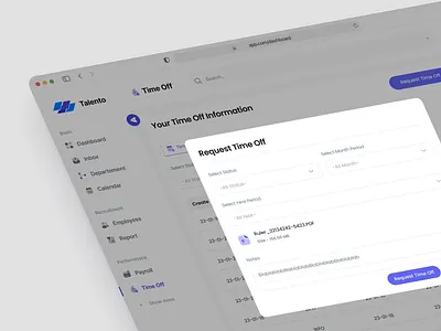 Talento - HR MANAGEMENT [Time Off PAGE] admin interface admin panel admin theme admin ui analytics dashboard dashboard design design graphs hr interface sidebar stats ui ui design user user dashboard ux ux ui design