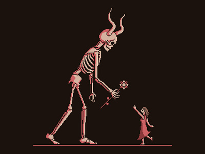Skeleton Pixel Art 8 bit dark dress fantasy floral folk art girl gothic halloween horns illustration pixel pixel art scary skeleton skull spooky