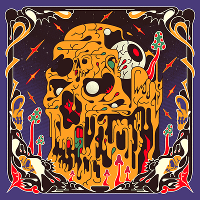 Disco Lines - Wide Open album colorful cover death design disco discolines eye graphic design illustration melting merch mushroom psychedelic skull wide