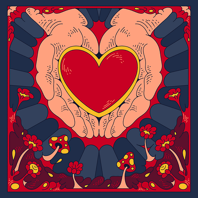 Here’s the cover I made for “Share My Love” by Disco Lines album classic colorful cover death design flowers give graphic design hands heart illustration love merch mushroom psychedelic retro vintage