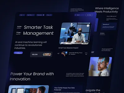 AI Task Manager Technology Landing Page ai animation artificial intelligence assistant business dark dashboard design futuristic landing page manager motion graphics saas ui uidesign ux uxdesign web web design website