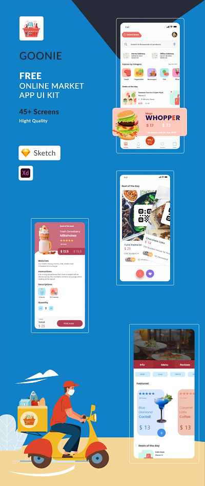 Goonie Online Market - Free UI Kit for XD & Sketch app design ecommerce shopping ui ux