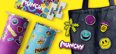 Munchy Brand Identity Design app brand brand identity branding candy cartoon custom branding custom typography design fun illustration logo logo design modern packaging design simple snack design sticker design summer visual identity