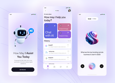 AI Assistant Mobile App UIUX Design app application application design artificial intelligence design ecommerce inspiration interface ios ios app design mobile ui motion graphics ui design user experience ux uxisrat