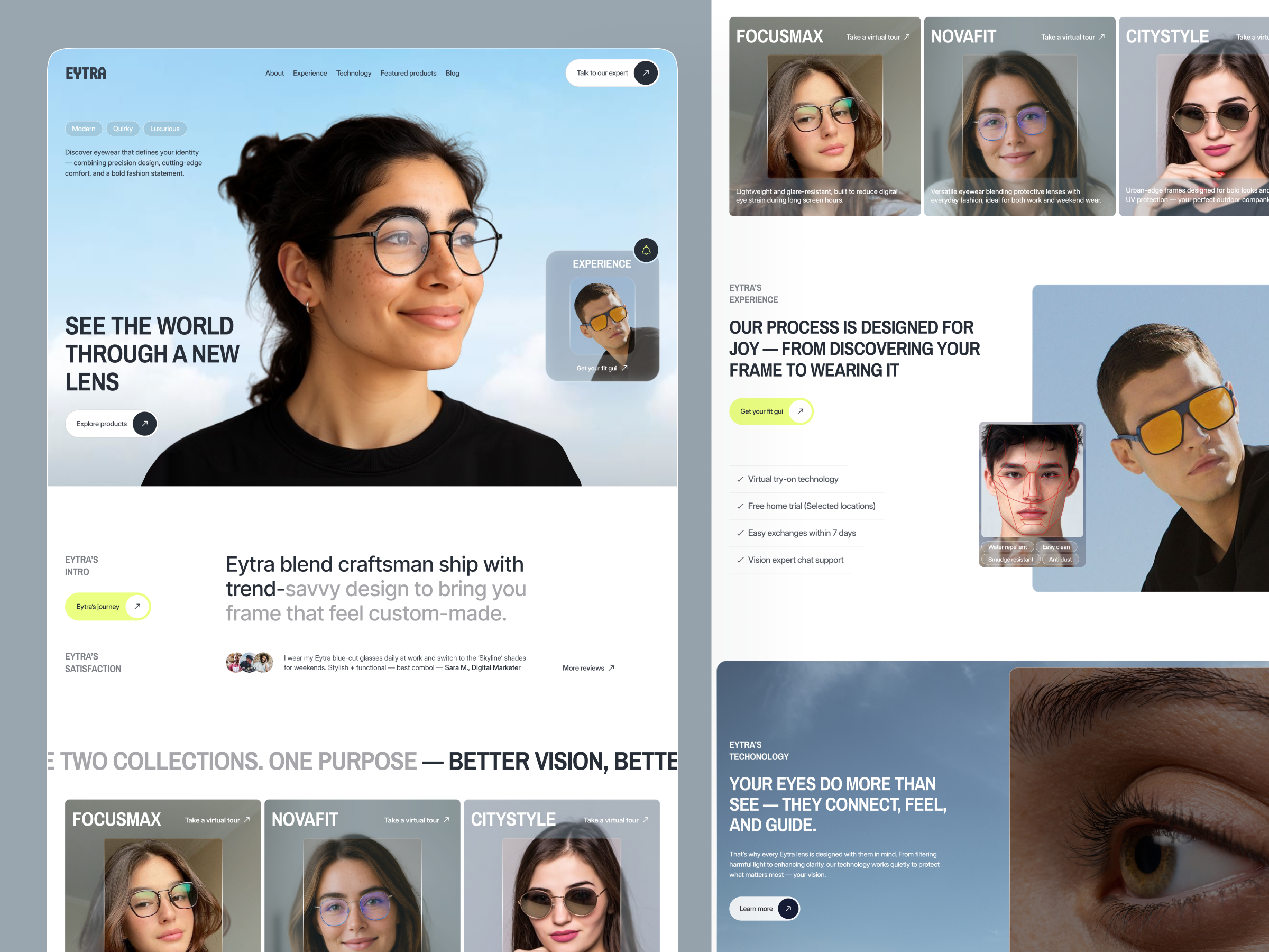 Eyewear Website Landing Page app ui design e commerce e commerce website landing page ecommerceux eye glasses eyeewear website eyewear landing oage fashion landing page landingpagedesign minimaldesign online shopping product design ui uiux uiux design user interface webdesign website