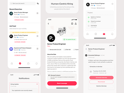HireHub: Job Feed, Role Details & Message clean clean design employee app hiring app hr app job board job feed job finding app job search app job searching message mobile app design recruitment app role details ui ui design user interface ux