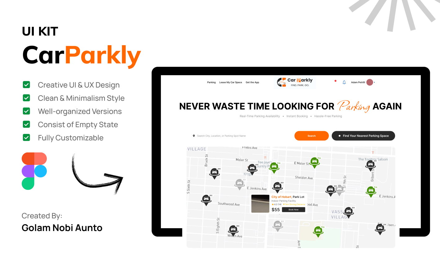 Carparkly Australia – Smart Parking UI Design animation australianstartup branding carparkly figmadesign parkingapp productdesign realtimedata smartcity smartparking uiux webdesign
