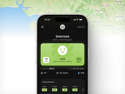 air quality mobile app ui design air app branding breath clean dark design figma graphic design green health illustration mask mobile oxygen pollution quality ui ux world