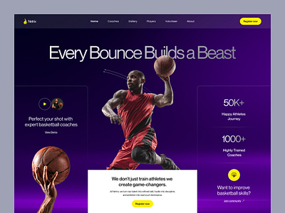 Netrix ✦ Sports landing page basketball basketball academy basketball game basketball learning basketball school basketball website design cool website home page homepage landing page latest website design minimal website design sports sports design sports team training uiux user experience design user interface design minimal