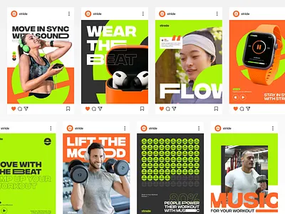 Striide Branding - Social Media animation bold brand brand identity branding design fitness graphic design green gym instagram logo motion graphics music orange running social media vektora vibrant workout