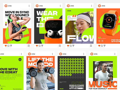 Striide Branding - Social Media animation bold brand brand identity branding design fitness graphic design green gym instagram logo motion graphics music orange running social media vektora vibrant workout