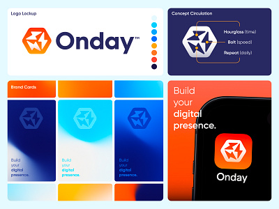 Onday - Logo Concept brand system branding day gradient logo hourglass identity design illustration it jeroen van eerden logo logo system.bolt microsoft modern branding modern logo motion graphics onday service time visual identity