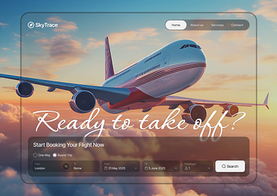 SkyTrace – Flight Booking Website Hero airplane font hero landing navbar navigation plane reservation search slick soft ticket ui visualdesign website