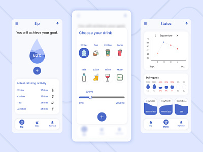 Minimal UI for Daily Water Tracking appui blue blur cleanui dailyui glassmorphism healthapp hydrationapp interactiondesign minimal design minimaldesign minimalui ui uiux ux water reminder water tracking waterreminder