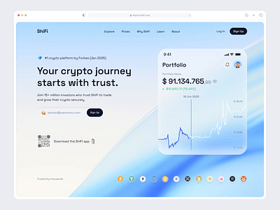 ShiFi — Crypto Landing Page animation b2b bitcoin clean design crypto crypto landing page cryptocurrency dapps defi dipa inhouse hero section landing page minimal startup ui design uiux user friendly ux web design website