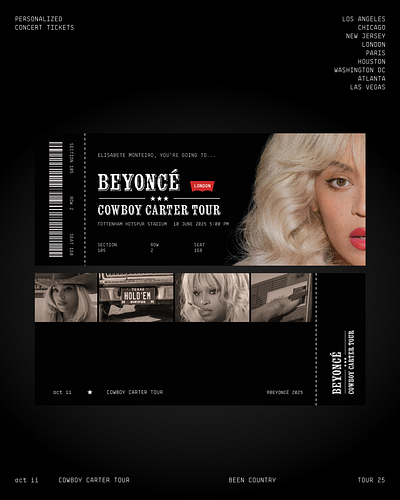 Personalized tickets for Beyoncé's Cowboy Carter Tour beyoncé beyoncé tickets cowboy carter cowboy carter tour custom tickets graphic design music tickets personalized tickets tickets design