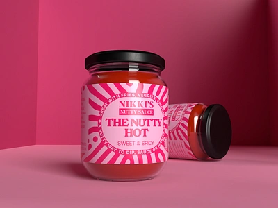 Nikki's Nutty Sauce - Jar Brand Packaging & Label Design 3d blue branding butter glass graphic design green hot jar label logo mayo orange packaging peanut pink red sauce tub yellow