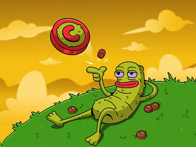 Cuke: 2D Character design (Social post art) #6 2d art cartoon character design coin crypto crypto art cucumber field illustration instagram mascot meadow meme meme coin social media social post token