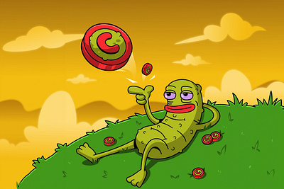 Cuke: 2D Character design (Social post art) #6 2d art cartoon character design coin crypto crypto art cucumber field illustration instagram mascot meadow meme meme coin social media social post token