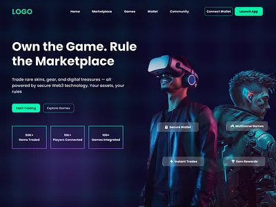 Web3 Gaming Marketplace Hero Section game design graphic design herosection nft design ui web design web3