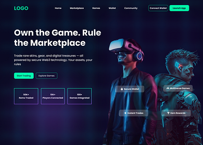 Web3 Gaming Marketplace Hero Section game design graphic design herosection nft design ui web design web3
