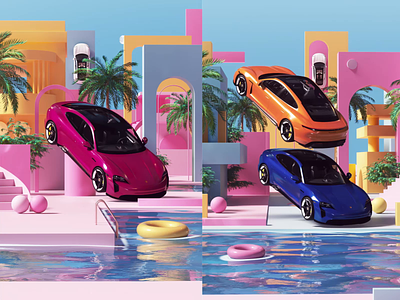 Porsche — Taycan 3d 3dart animation b3d blender branding c4d car cinema4d colors design digital illustration loop motion graphics porsche render set tarka uiux