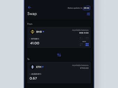 Swap UI page for crypto wallet mobile app. application concept design dropdown interface mobile page selector swap ui userflow ux