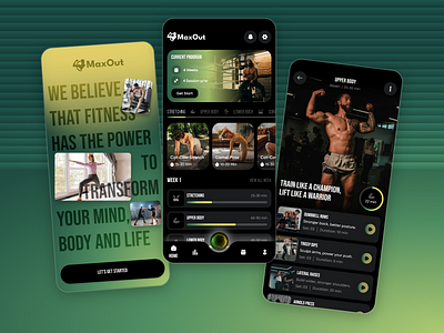 Minimal Fitness App Design Exploration - MaxOut android app design coach figma fitness fitness app fitness center fitness club gym gym app health app ios minimal mobile mobile app mobile app design motivation ui workout workout app