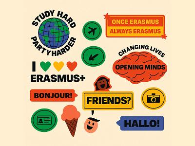 "Erasmus+ Sticker Mashup — A Celebration of Culture & Connection branding design graphic design illustration logo design minimal modern sticker