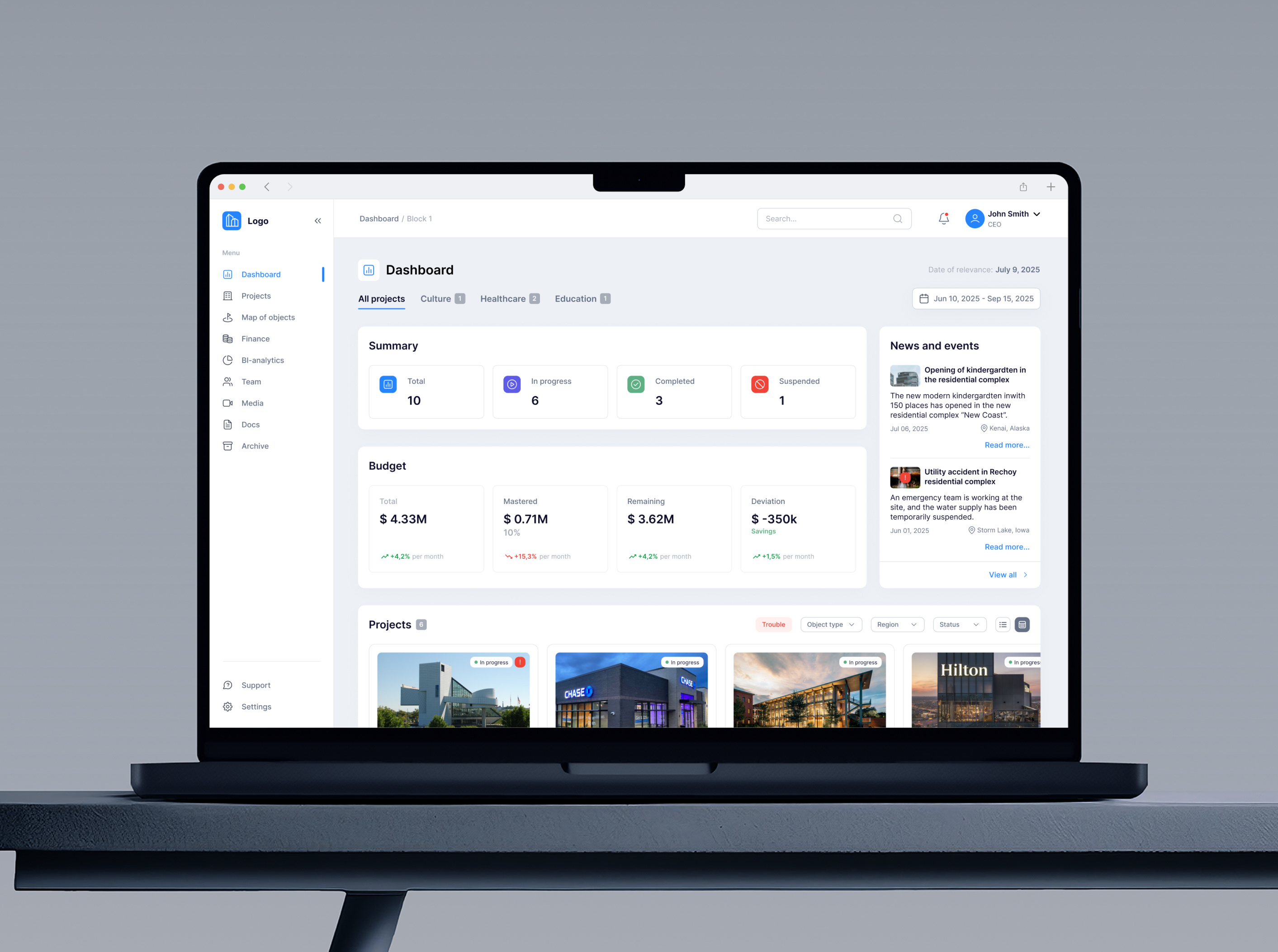 Construction Project Dashboard adminpanel construction dashboard data figmadesign ganttchart interface ui