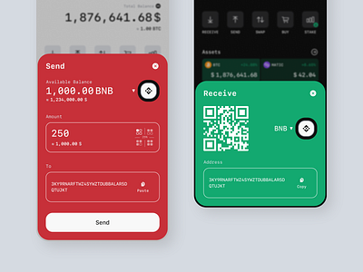 Send & Receive Modals for Crypto wallet mobile application blockchain concept crypto design interface mobile modalview perlyio prototype ui ux