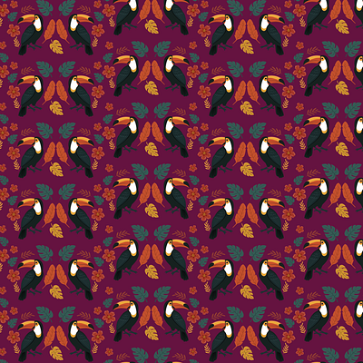 Toucan Exotic Pattern beach birds botanical decoration exotic flowers graphic design holidays illustration island leaves pattern poster summer toucan