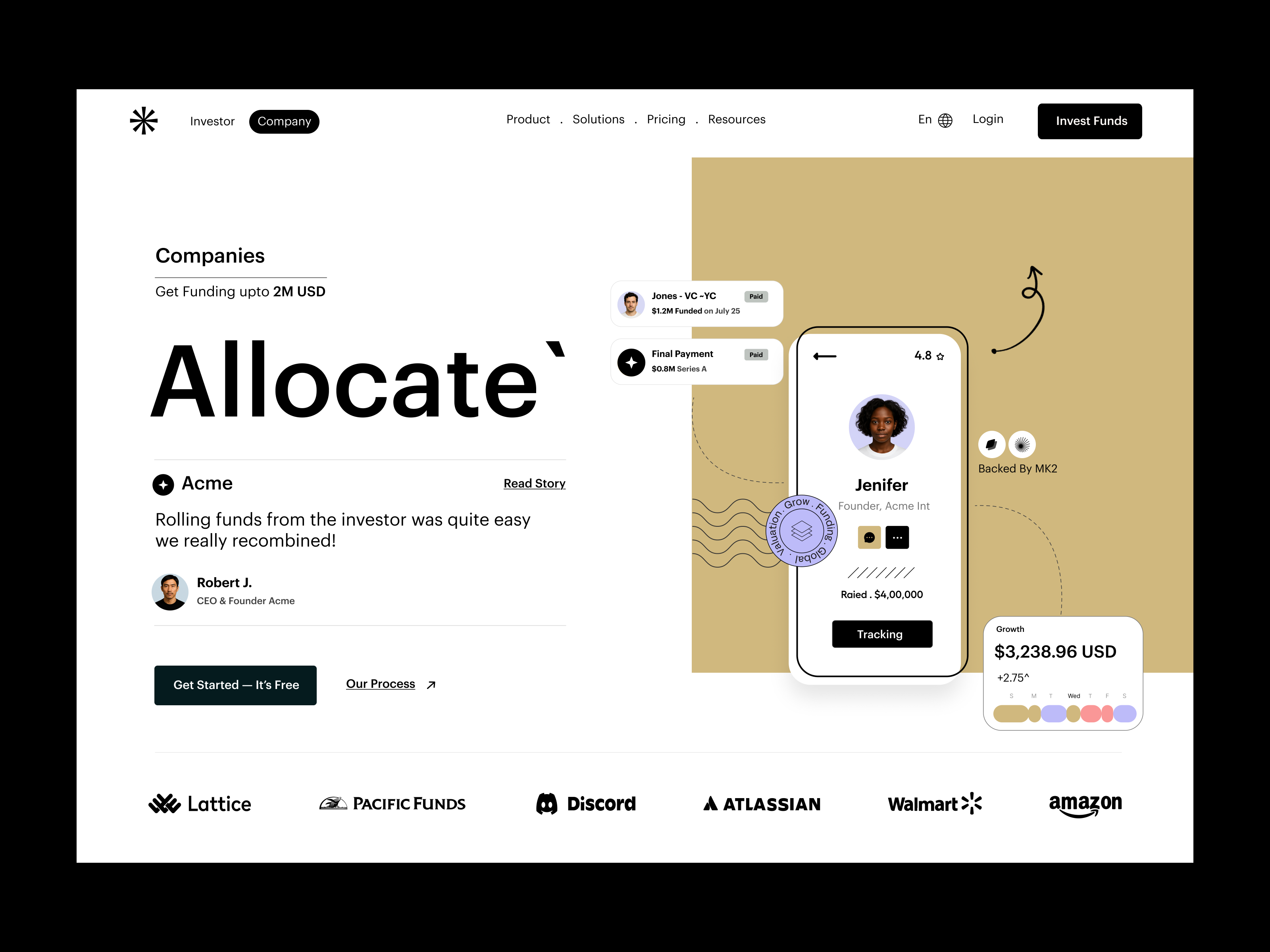 Investor - Funding Landing Page Design angel investor animation deck fund raiser funding funding landing page design interaction landing page design motion graphics pitch deck product design product website tool user experience vc web web design website website animation website design